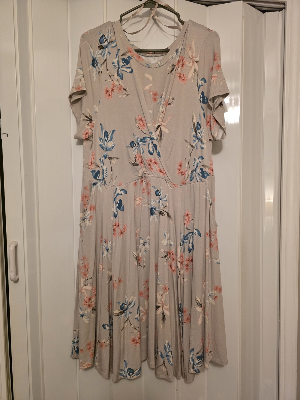 torrid Beige Floral Fit-and-Flare Dress with Blue and Pink Accents